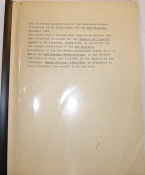Imagen del vendedor de Paula Modersohn-Becker in Briefen Und Tagebuchern. Oppler's final draft for book review in Art Bulletin, December 1988. a la venta por Wittenborn Art Books