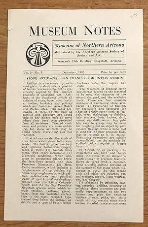 Seller image for Stone Artifacts: San Francisco Mountain Region [Museum Notes; Vol. 3 - No. 6, December, 1930] - Katharine Bartlett for sale by Big Star Books