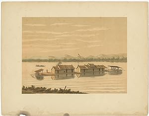 Antique Print of a Raft of the Dusun People by M.T.H. Perelaer (1888)