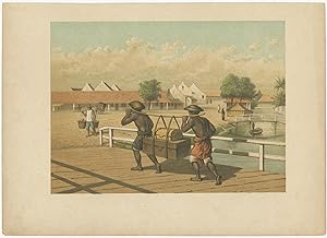 Antique Print of native 'koelies' or carriers on Java by M.T.H. Perelaer (1888)