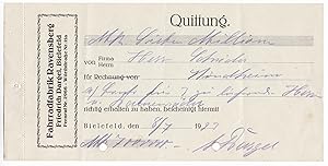 Quittung Fahrradfabrik Ravensberg Bielefeld 1923 Friedrich Dargel, Rad, Fahrrad