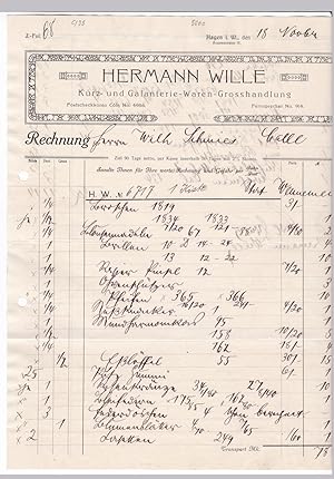 Rechnung Hermann Wille Hagen 1910 Kurz- und Galanterie-Waren-Grosshandlung