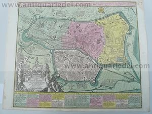 Augsburg, anno 1760, Vogelschauansicht, Lotter C.T., Blattmaß: 53x65 cm., sehr schönes Verlagskol...