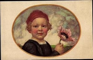 Künstler Ansichtskarte / Postkarte v. Zumbusch, L., Kind mit Blume, Bayerischer Blumentag 1913