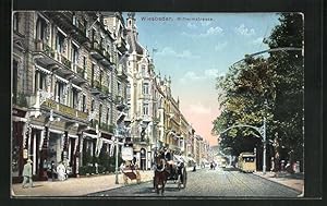 Ansichtskarte Wiesbaden, Wilhelmstrasse mit Hotel