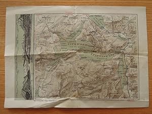 Lithographierte Karte Vierwaldstättersee mit "Panorama von Luzern" und rückseitigem Fahrplan der ...