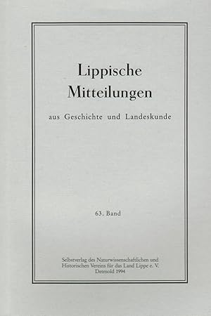 Bild des Verkufers fr Lippische Mitteilungen aus Geschichte und Landeskunde. 63. Band 1994 zum Verkauf von Paderbuch e.Kfm. Inh. Ralf R. Eichmann