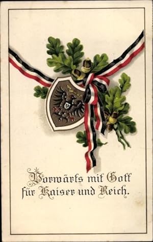 Wappen Ansichtskarte / Postkarte Vorwärts mit Gott für Kaiser und Reich, Eichenlaub