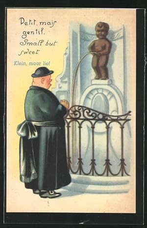 Ansichtskarte Geistlicher vor dem Brüsseler Manneken Pis