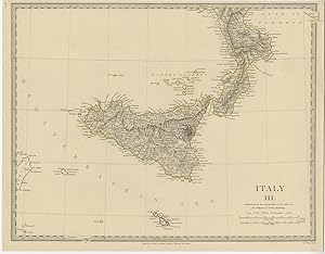 Antique Map of Sicily and Naples by Walker (1830)