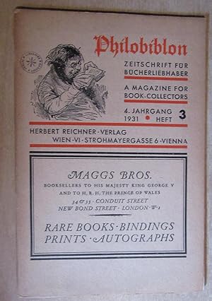 Image du vendeur pour Philobiblon fur Bucherliebhaber/A Magazine for Book-Collectors. 4 Jahgang 1931. Heft 3. mis en vente par Winghale Books