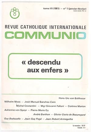 Bild des Verkufers fr Communio Tome VI (1981) n1 (janvier-fvrier) - "Descendu aux enfers" zum Verkauf von LibrairieLaLettre2