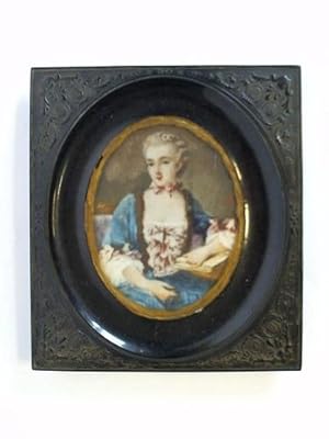 Porträt der Madame de Pompadour, im ovalen Ausschnitt - Kunstdruck, an einigen Stellen mit Tusche...