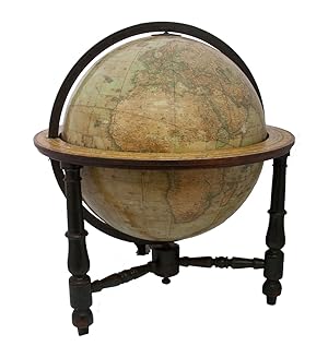 Seller image for Malby's terrestrial globe.[London], Malby & Co. (engraved by Chas. Malby), 1 January 1848. Diameter: 45.5 cm (18 inch), height in stand: 64.5 cm. An engraved terrestrial globe with 12 gores and 2 polar caps over a plaster-covered core, and the engraved horizon ring on the wooden stand, all coloured by a contemporary hand. In a contemporary wooden stand with 3 turned legs supporting the horizon ring, and 3 turned stretchers with a cylindrical centrepiece with a knob on the underside. Further with a contemporary brass hour circle and a slightly later iron meridian ring (and probably the axis pivots). for sale by Antiquariaat FORUM BV