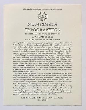 Seller image for Numismata Typographica: The Medallic History of Printing [prospectus] for sale by George Ong Books