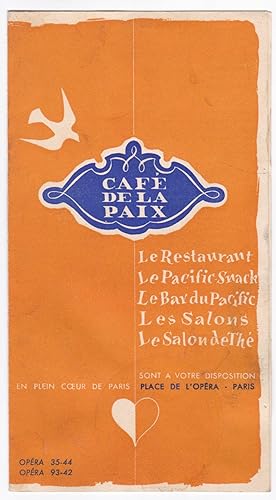 Cafe de la Paix Paris, alte Speisenkarte, Place de L'Opera, Getränke und Snacks