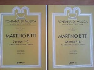 Image du vendeur pour 1) Sonaten 1 und 2 fr Altblockflte und Basso continuo. 2) Sonaten 7 und 8 fr Altblockflte und Basso continuo. Zusammen 2 Hefte. Partitur und 2 Stimmen. Herausgegeben von Manfred Harras. Fontana di Musica pan 857 und 863. mis en vente par Buch-Galerie Silvia Umla