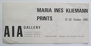 Maria Ines Kliemann. Prints. A I A Gallery, London 15-28 October 1968.