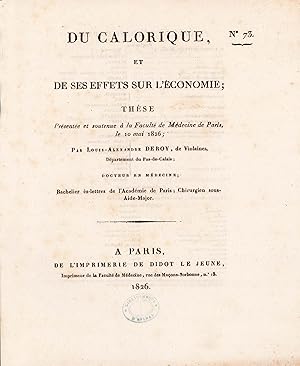 Image du vendeur pour Du calorique, et de ses effets sur l'conomie. mis en vente par Librairie de l'Amateur