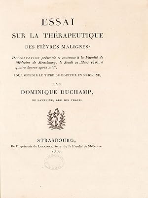 Seller image for Essai sur la thrapeutique des fivres malignes. for sale by Librairie de l'Amateur
