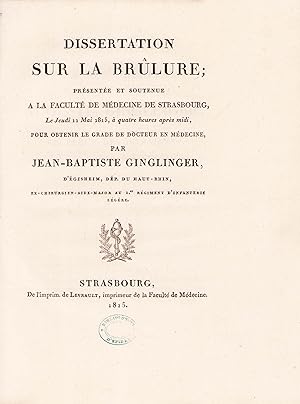 Image du vendeur pour Dissertation sur la brlure. mis en vente par Librairie de l'Amateur