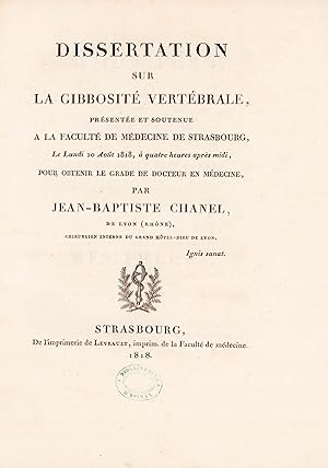 Imagen del vendedor de Dissertation sur la gibbosit vertbrale. a la venta por Librairie de l'Amateur