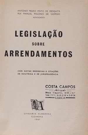 Image du vendeur pour LEGISLAO SOBRE ARRENDAMENTOS. mis en vente par Livraria Castro e Silva