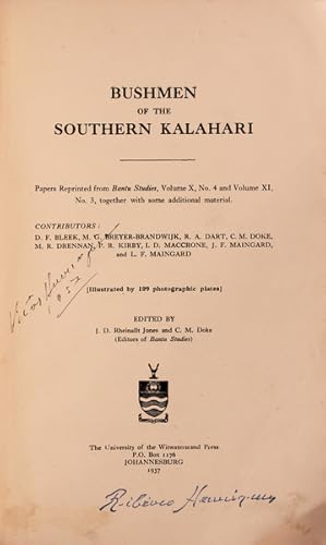 Image du vendeur pour BUSHMEN OF THE SOUTHERN KALAHARI mis en vente par Livraria Castro e Silva