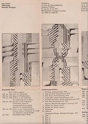 Image du vendeur pour Zeichnungen. Metrische Montagen. Ausstellung im Club der Kulturschaffenden Johannes R. Becher 21. Juni bis 15. Juli 1977. mis en vente par Antiquariat Schwarz & Grmling GbR