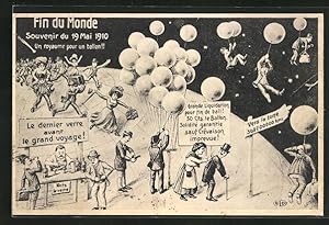 Künstler-Ansichtskarte Fin du Monde 1910, un royaume pour un ballon!, Fest mit Ausschank auf dem ...