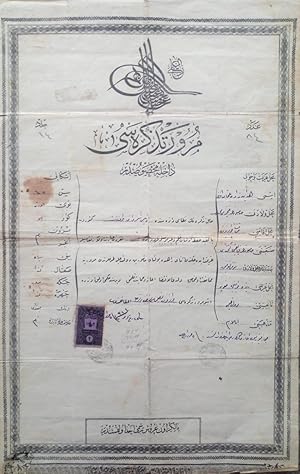 [OTTOMAN TRAVEL DOCUMENT- PRE-PASSPORT PERIOD] Travel permission / internal passport given to 'Ka...