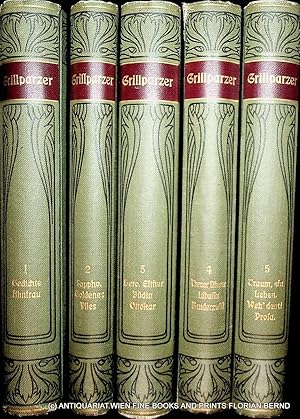 Bild des Verkufers fr Grillparzers Werke. Kritisch durchgesehene und erluterte Ausgabe in fnf [5] Bnden. (= Meyers Klassiker-Ausgaben) KOMPLETT zum Verkauf von ANTIQUARIAT.WIEN Fine Books & Prints