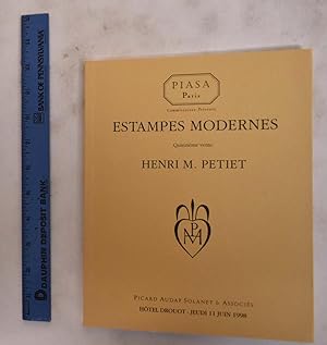 Image du vendeur pour Estampes Modernes, XV: Quinzieme Vente, Henri M. Petiet, Hotel Drouot Jeudi 11 Juin 1998 mis en vente par Mullen Books, ABAA