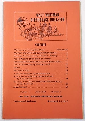 Image du vendeur pour Walt Whitman Birthplace Bulletin. Volume I, Number 4 - July 1958 mis en vente par Resource Books, LLC