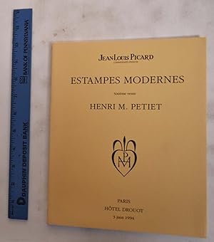 Image du vendeur pour Estampes Modernes, VI: Sixieme Vente, Henri M. Petiet, Hotel Drouot 3 Juin 1994 mis en vente par Mullen Books, ABAA