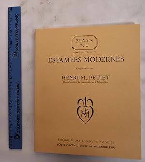 Imagen del vendedor de Estampes Modernes, XX: Vingtieme Vente, Henri M. Petiet, Hotel Drouot Jeudi 16 Decembre 1999 a la venta por Mullen Books, ABAA