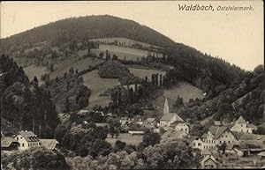Ansichtskarte / Postkarte Waldbach Steiermark, Totalansicht der Ortschaft, Berg, Wald, Kirche