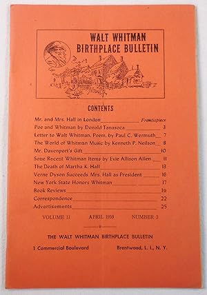 Image du vendeur pour Walt Whitman Birthplace Bulletin. Volume II, Number 3 - April 1959 mis en vente par Resource Books, LLC