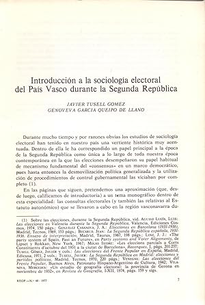 Imagen del vendedor de INTRODUCCION A LA SOCIOLOGIA ELECTORAL DEL PAIS VASCO DURANTE LA SEGUNDA REPUBLICA (EXTRAIDO ORIGINAL DEL AO 1977, ESTUDIO COMPLETO TEXTO INTEGRO) a la venta por Libreria 7 Soles