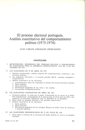 Image du vendeur pour EL PROCESO ELECTORAL PORTUGUES. ANALISIS CUANTITATIVO DEL COMPORTAMIENTO POLITICO,1975-1976 (EXTRAIDO ORIGINAL DEL AO 1977, ESTUDIO COMPLETO TEXTO INTEGRO) mis en vente par Libreria 7 Soles