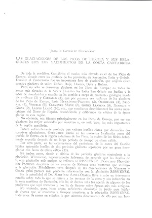 Seller image for LAS GLACIACIONES DE LOS PICOS DE EUROPA Y SUS RELACIOES CON LOS YACIMIENTOS DE LA COSTA CANTABRICA (EXTRAIDO ORIGINAL DEL AO 1957, ESTUDIO COMPLETO TEXTO INTEGRO) for sale by Libreria 7 Soles