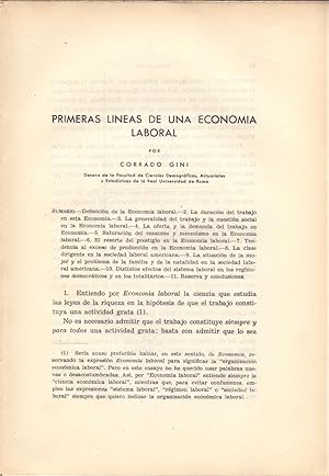 Image du vendeur pour PRIMERAS LINEAS DE UNA ECONOMIA LABORAL (EXTRAIDO ORIGINAL DEL AO 1943, ESTUDIO COMPLETO, TEXTO INTEGRO) mis en vente par Libreria 7 Soles