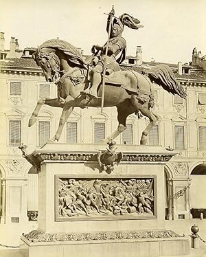Italy Turin Torino Piazza San Carlo Statue Emanuele Filiberto Old Photo 1880