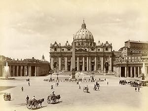 Vatican Roma Rome Piazza San Pietro Horse Carriages Old Photo 1880