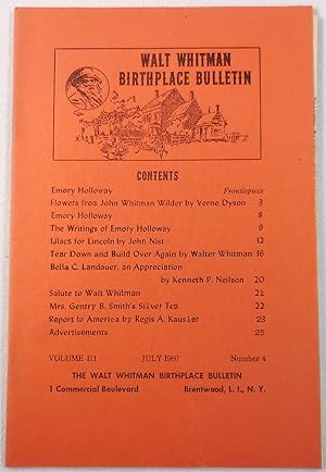 Image du vendeur pour Walt Whitman Birthplace Bulletin. Volume III, Number 4 - July 1960 mis en vente par Resource Books, LLC