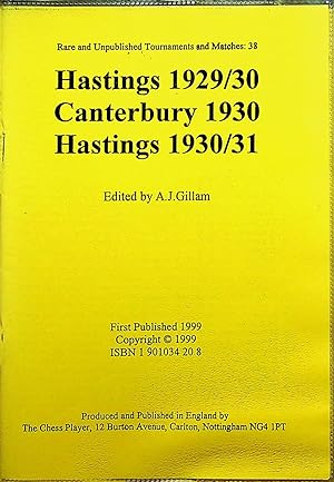 HASTINGS 1929/30, CANTERBURY 1930,, HASTINGS 1930/31