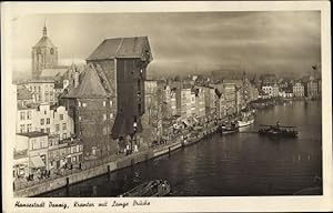 Ansichtskarte / Postkarte Danzig, Krantor mit Lange Brücke