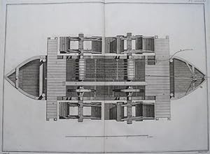 Charpente", (Taf.) XXXIX & XLI: Machine a remonter les bateaux (Schleppboot aus Holz mit Wasserra...