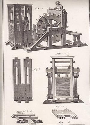 Charpente", (Taf.) XXXI: Presse (Holzkonstruktion für eine Presse mit Tretmühle- / Tretrad-Antrie...