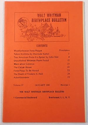 Image du vendeur pour Walt Whitman Birthplace Bulletin. Volume IV, Number 2 - January 1961 mis en vente par Resource Books, LLC